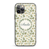 Elegant Cream and Green Botanical Floral Seamless Custom Name Protective Phone Case Mobile Cover Durable Everyday Smartphone Shock Resistant