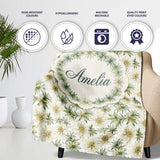 Elegant Cream and Green Botanical Floral Seamless Pattern Lovely  Personalised Custom Name Super Soft Fleece Blanket Bed Sofa Throw