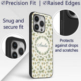 Elegant Cream and Green Botanical Floral Seamless Custom Name Protective Phone Case Mobile Cover Durable Everyday Smartphone Shock Resistant