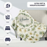 Elegant Cream and Green Botanical Floral Seamless Pattern Lovely  Personalised Custom Name Super Soft Fleece Blanket Bed Sofa Throw