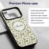 Elegant Cream and Green Botanical Floral Seamless Custom Name Protective Phone Case Mobile Cover Durable Everyday Smartphone Shock Resistant