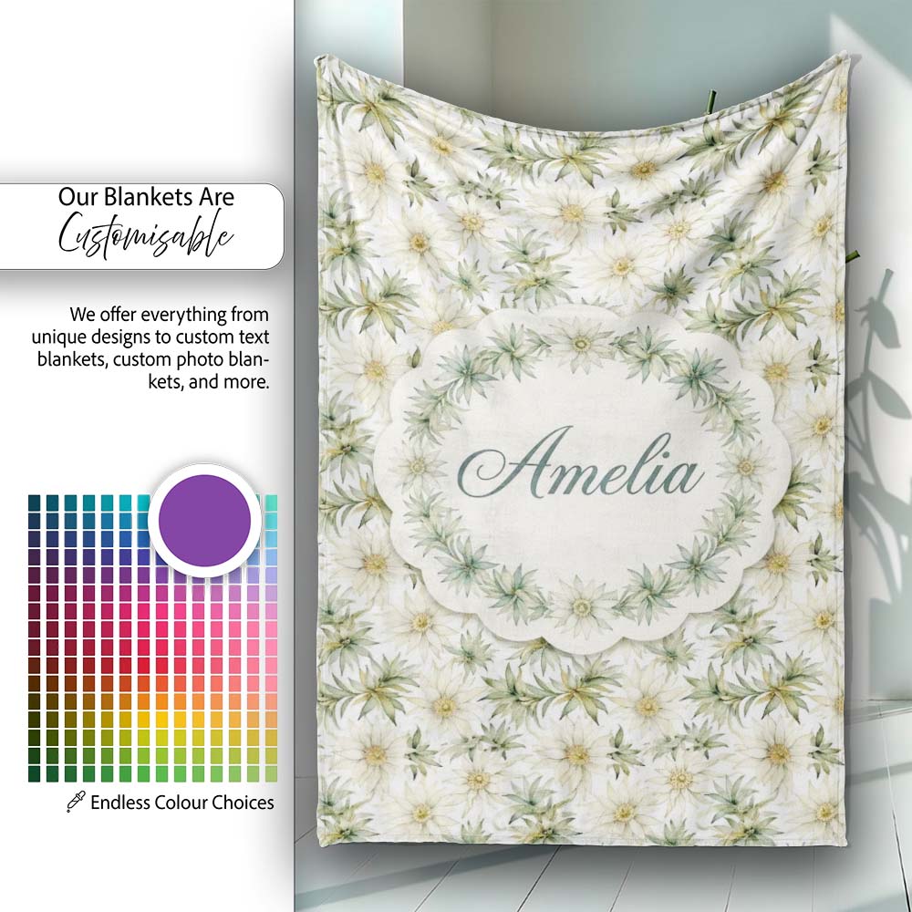 Elegant Cream and Green Botanical Floral Seamless Pattern Lovely  Personalised Custom Name Super Soft Fleece Blanket Bed Sofa Throw