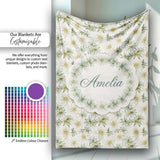 Elegant Cream and Green Botanical Floral Seamless Pattern Lovely  Personalised Custom Name Super Soft Fleece Blanket Bed Sofa Throw