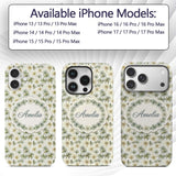 Elegant Cream and Green Botanical Floral Seamless Custom Name Protective Phone Case Mobile Cover Durable Everyday Smartphone Shock Resistant