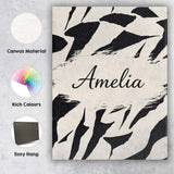 Personalised Name Wavy Zebra Lines Black Cream Organic Stripe Custom Contemporary Display Canvas Wall Art Print Decor Picture Ready to Hang