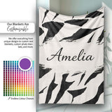Wavy Zebra Lines Black Cream Organic Stripe Pattern Cute Unique Gift  Personalised Custom Name Super Soft Fleece Blanket Bed Sofa Throw