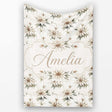 Vintage Neutral Flower Botanical Seamless Pattern Cute Unique Gift  Personalised Custom Name Super Soft Fleece Blanket Bed Sofa Throw