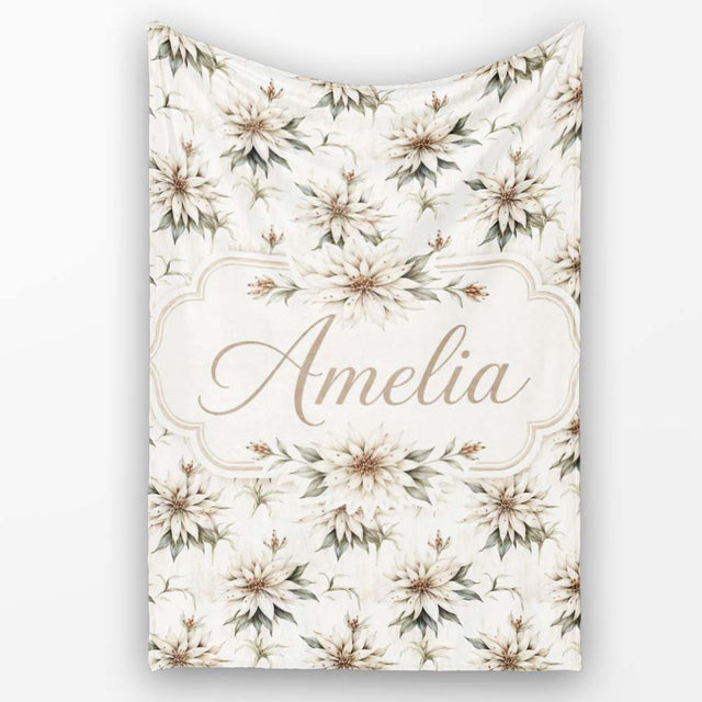Vintage Neutral Flower Botanical Seamless Pattern Cute Unique Gift  Personalised Custom Name Super Soft Fleece Blanket Bed Sofa Throw