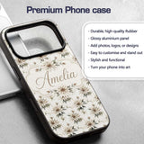 Vintage Neutral Flower Botanical Seamless Pattern Custom Name Protective Phone Case Mobile Cover Durable Everyday Smartphone Shock Resistant