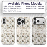 Vintage Neutral Flower Botanical Seamless Pattern Custom Name Protective Phone Case Mobile Cover Durable Everyday Smartphone Shock Resistant