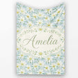 White Floral on Soft Blue Background Seamless Pattern Lovely  Personalised Custom Name Super Soft Fleece Blanket Bed Sofa Throw