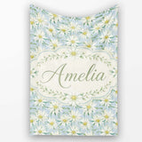 White Floral on Soft Blue Background Seamless Pattern Lovely  Personalised Custom Name Super Soft Fleece Blanket Bed Sofa Throw