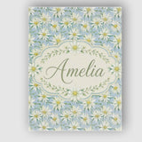 Personalised Name White Floral on Soft Blue Custom  Bespoke Interior Contemporary Canvas Wall Art Print Decor Picture Ready to Hang