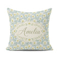 Custom Name White Floral on Soft Blue Background Seamless Lovely Square Filled Cushion Throw Pillow Sofa Bed Home Decor Zip Washable UK Made