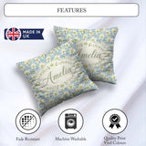 Custom Name White Floral on Soft Blue Background Seamless Lovely Square Filled Cushion Throw Pillow Sofa Bed Home Decor Zip Washable UK Made