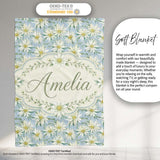 White Floral on Soft Blue Background Seamless Pattern Lovely  Personalised Custom Name Super Soft Fleece Blanket Bed Sofa Throw