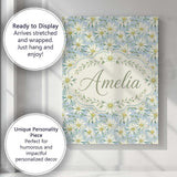 Personalised Name White Floral on Soft Blue Custom  Bespoke Interior Contemporary Canvas Wall Art Print Decor Picture Ready to Hang