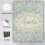 Personalised Name White Floral on Soft Blue Custom  Bespoke Interior Contemporary Canvas Wall Art Print Decor Picture Ready to Hang