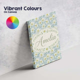 Personalised Name White Floral on Soft Blue Custom  Bespoke Interior Contemporary Canvas Wall Art Print Decor Picture Ready to Hang
