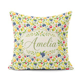 Custom Name Watercolor Citrus and Berry Botanical Pattern Lovely Square Filled Cushion Throw Pillow Sofa Bed Home Decor Zip Washable UK Made