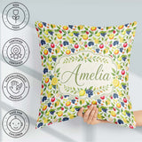 Custom Name Watercolor Citrus and Berry Botanical Pattern Lovely Square Filled Cushion Throw Pillow Sofa Bed Home Decor Zip Washable UK Made
