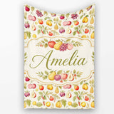 Vintage Botanical Orchard Fruits and Leaves Seamless Pattern Lovely  Personalised Custom Name Super Soft Fleece Blanket Bed Sofa Throw