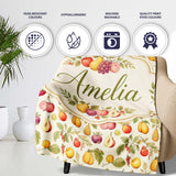 Vintage Botanical Orchard Fruits and Leaves Seamless Pattern Lovely  Personalised Custom Name Super Soft Fleece Blanket Bed Sofa Throw