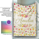 Vintage Botanical Orchard Fruits and Leaves Seamless Pattern Lovely  Personalised Custom Name Super Soft Fleece Blanket Bed Sofa Throw