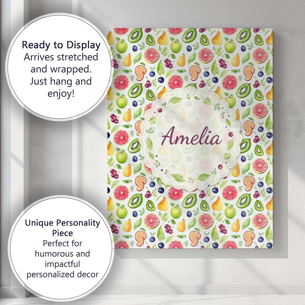 Personalised Name Soft Watercolor Apple Custom  Modern Room Accent Elegant Feature Canvas Wall Art Print Decor Picture Ready to Hang