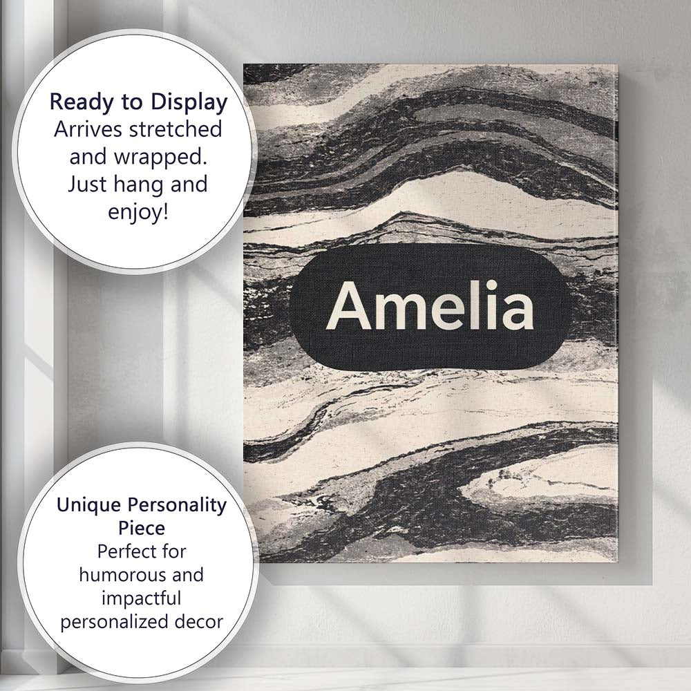 Personalised Name Fine Line Topography Black Cream Abstract Contour Custom Canvas Wall Art Print Decor Picture Ready to Hang