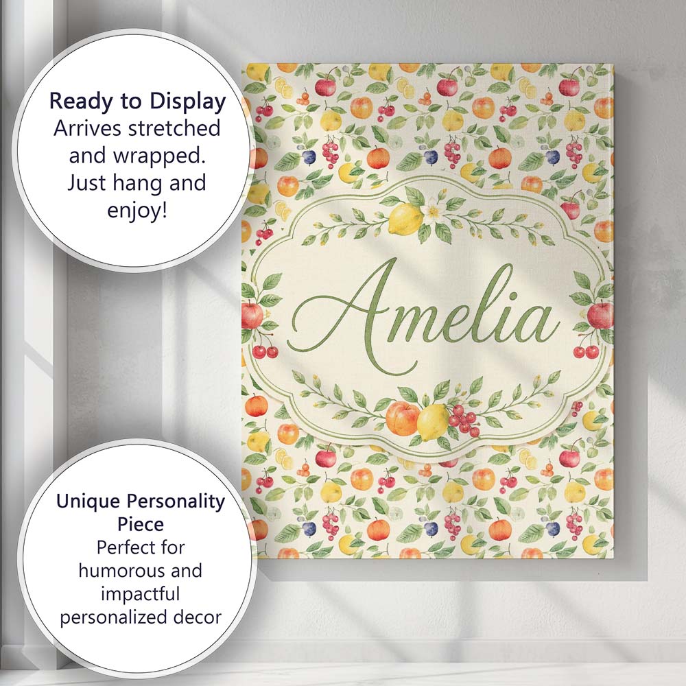 Personalised Name Fresh Citrus Kiwi and Custom  Modern Room Accent Elegant Feature Canvas Wall Art Print Decor Picture Ready to Hang