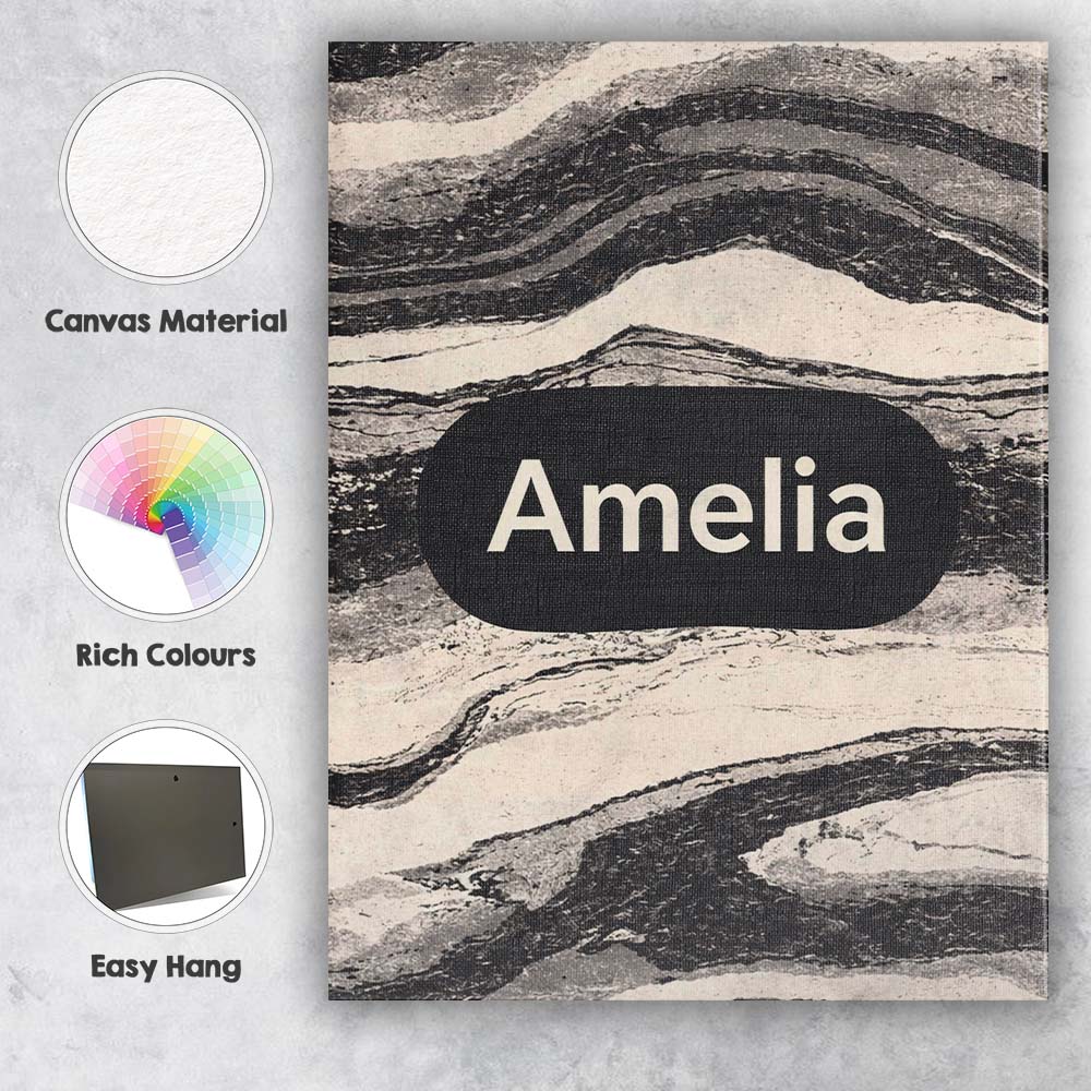 Personalised Name Fine Line Topography Black Cream Abstract Contour Custom Canvas Wall Art Print Decor Picture Ready to Hang