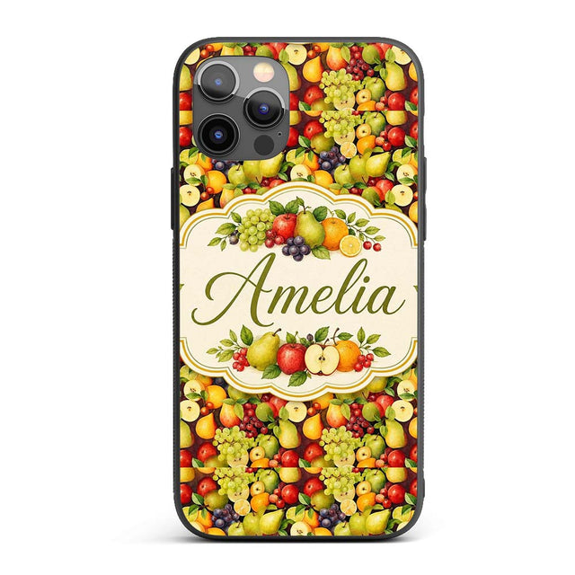 Rich Vintage Mixed Fruit Basket Seamless Pattern Custom Name Protective Phone Case Mobile Cover Durable Everyday Smartphone Shock Resistant