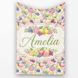 Colorful Watercolor Exotic Fruit Mix with Citrus and Berries Lovely  Personalised Custom Name Super Soft Fleece Blanket Bed Sofa Throw