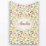 Vintage Style Orchard Fruits and Blossoms Seamless Pattern Lovely  Personalised Custom Name Super Soft Fleece Blanket Bed Sofa Throw