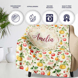 Vintage Style Orchard Fruits and Blossoms Seamless Pattern Lovely  Personalised Custom Name Super Soft Fleece Blanket Bed Sofa Throw
