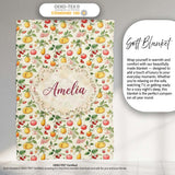 Vintage Style Orchard Fruits and Blossoms Seamless Pattern Lovely  Personalised Custom Name Super Soft Fleece Blanket Bed Sofa Throw
