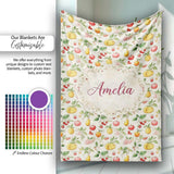 Vintage Style Orchard Fruits and Blossoms Seamless Pattern Lovely  Personalised Custom Name Super Soft Fleece Blanket Bed Sofa Throw