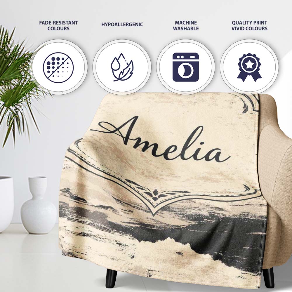 Layered Stone Strata Black Cream Abstract Texture Pattern Lovely  Personalised Custom Name Super Soft Fleece Blanket Bed Sofa Throw
