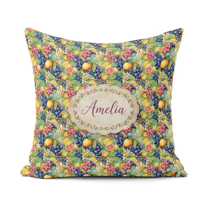 Custom Name Rich Detailed Grapes Citrus and Mixed Fruit Abundant Square Filled Cushion Throw Pillow Sofa Bed Home Decor Zip Washable UK Made