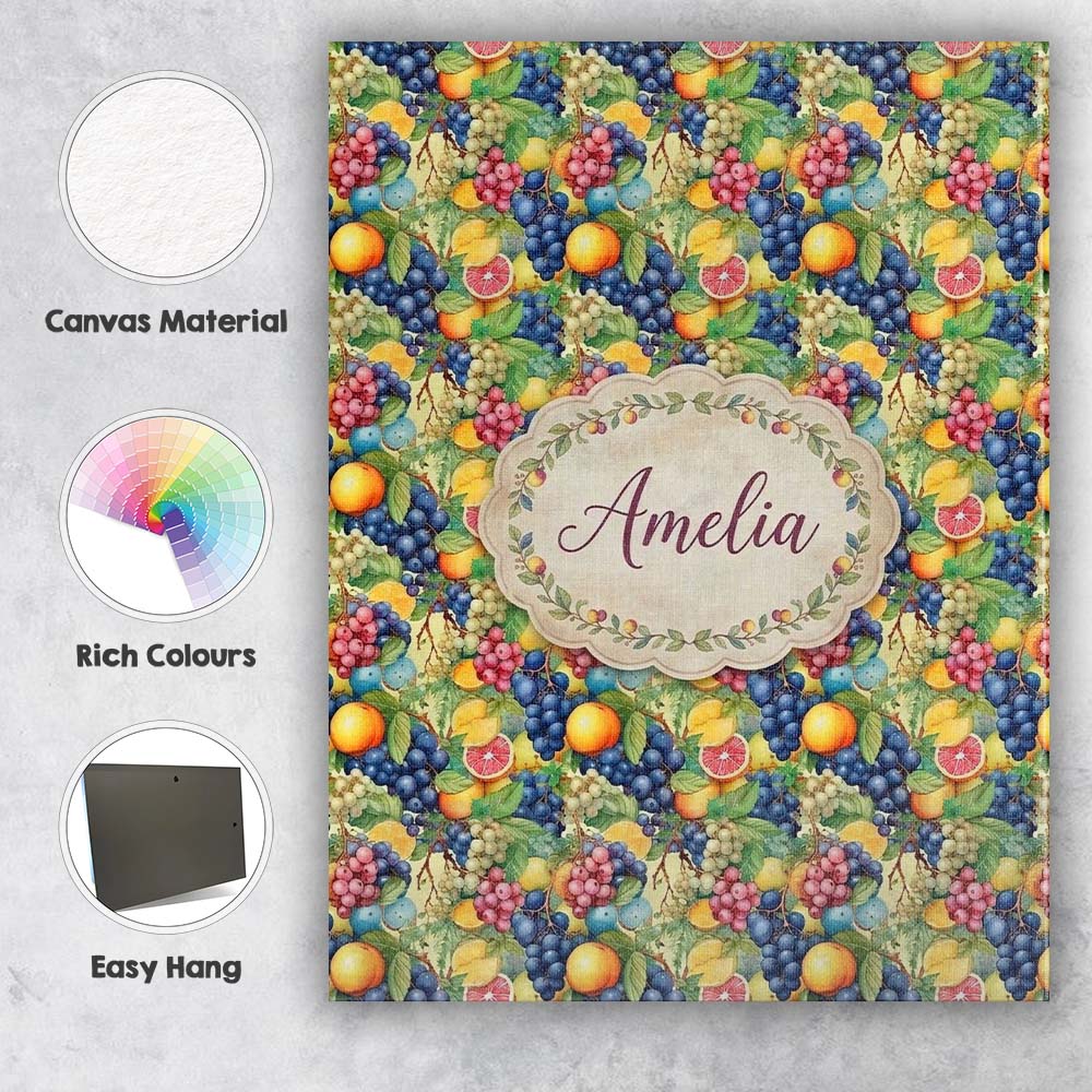 Personalised Name Rich Detailed Grapes Custom  Modern Room Accent Elegant Feature Canvas Wall Art Print Decor Picture Ready to Hang