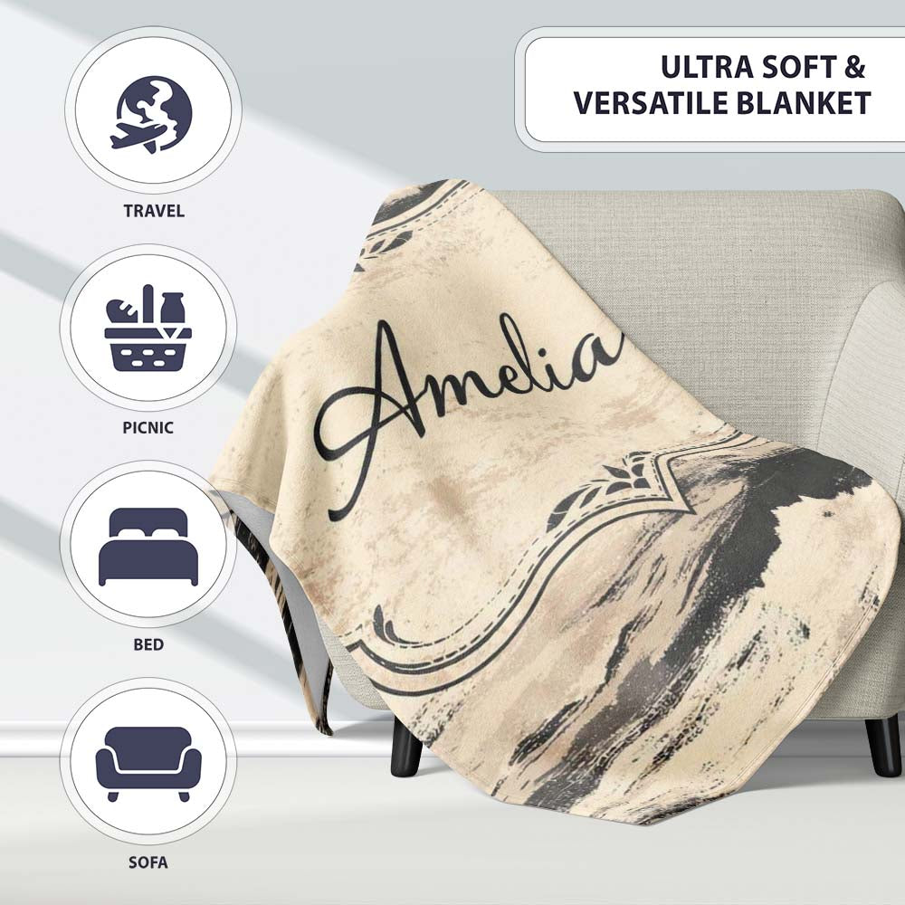 Layered Stone Strata Black Cream Abstract Texture Pattern Lovely  Personalised Custom Name Super Soft Fleece Blanket Bed Sofa Throw