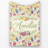 Fresh Watercolor Grapes Pear and Citrus Mix Seamless Pattern Lovely  Personalised Custom Name Super Soft Fleece Blanket Bed Sofa Throw