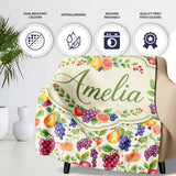 Fresh Watercolor Grapes Pear and Citrus Mix Seamless Pattern Lovely  Personalised Custom Name Super Soft Fleece Blanket Bed Sofa Throw