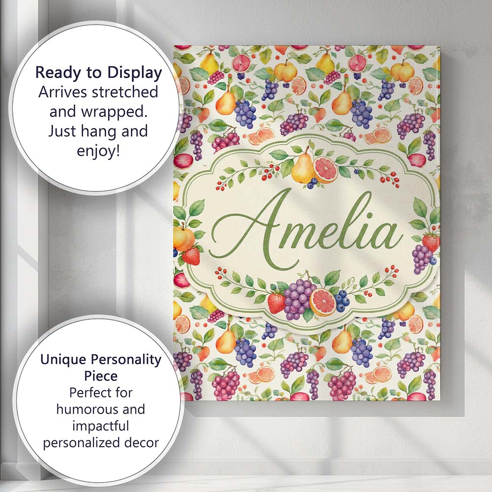 Personalised Name Fresh Watercolor Grapes Custom  Unique Gift Idea Elegant Feature Canvas Wall Art Print Decor Picture Ready to Hang