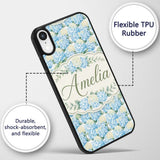 Soft Blue Hydrangea Floral Decorative Design Custom Name Protective Phone Case Mobile Cover Durable Everyday Smartphone Shock Resistant