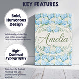 Personalised Name Soft Blue Hydrangea Custom Modern Room Accent Creative Decorator Style Canvas Wall Art Print Decor Picture Ready to Hang