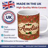 Personalized Custom Name Festive Red Chevron Gingerbread Leopard Glitter Seamless Pattern 11oz Ceramic Coffee Tea Mug White Large Handle
