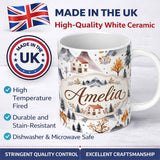 Personalized Custom Name Watercolor Winter Landscape Houses Mountains Trees Seamless Pattern 11oz Ceramic Coffee Tea Mug White Large Handle