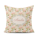 Custom Name Soft Pink Cream Hydrangea Botanical Seamless Pattern Square Filled Cushion Throw Pillow Sofa Bed Home Decor Zip Washable UK Made